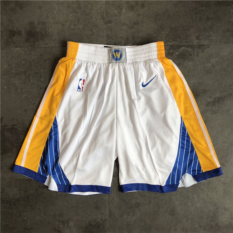 Men NBA Golden State Warriors White Nike Shorts 0416